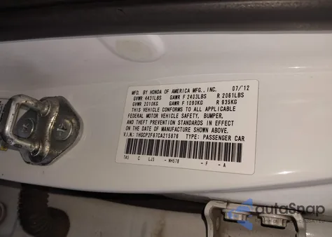 2012 Honda Accord 2.4 Ex-L from USA, damaged, VIN 1HGCP2F87CA215876